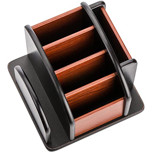 DEAYOU Wood Rotating Remote Caddy, Spinning Remote Control Holder for Table, 6-Compartment Wooden Revolving Office Supplies Desktop Storage Organizer for Pen, Pencil, Mail, Desk, Home, Living Room