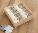 Underwear Drawer Organizer Set – Beige Collapsible Storage Boxes with 16 Compartments for Bras, Socks, and Ties – Made of Oxford Fabric with Sturdy Plastic Frame