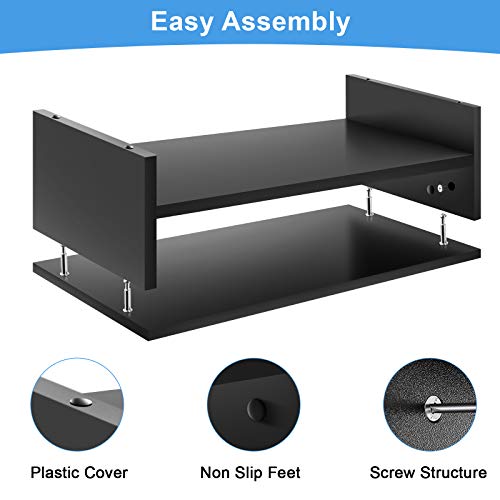 Marbrasse Monitor Stand Riser, 16.5 Inch 2 Tier Computer Printer Shelf Stand for Laptop Computer Screen Storage, Desktop Stand with Phone Holder and Cable Management Black - color: Black