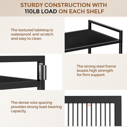 3-Tier Metal Storage Rack with Industrial Wheels,Mesh Shelving Unit with Wooden Table top,Adjustable Shelf,23.6-Inch Width,15.8-Inch Depth, for Kitchen, Laundry,Pantry,Plant,Black panel - color: Black Panel, size: 3 Tier (23.6"W x 15.8"D)