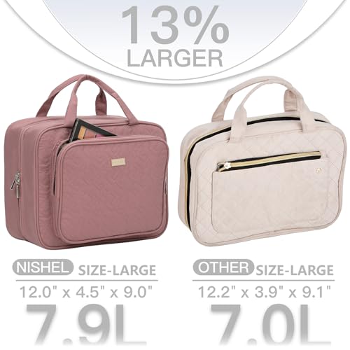 NISHEL Travel Toiletry Bag for Women, Makeup Essentials Organizer, Hanging Case for Accessories, Cosmetics, Large Size, Rosewood-Pink - color: Rosewood-Pink, size: Large