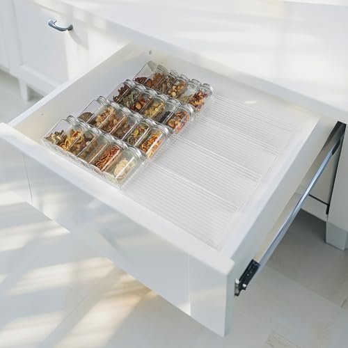 Spice Drawer Organizer, 8 Pcs Clear Acrylic Drawer Seasoning Organizer, Expandable From 11'' to 22'' Kitchen Spice Rack for Drawer, Ideal for Kitchen Spice Organization (Jars not included) - color: Clear, size: 11'' W x 8 Pcs