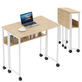 GarveeHome Folding Desk Small Rolling Desk with Storage Shelf,31.5 Inch Foldable Computer Table with Wheels,Portable Office Desk for Small Space Sofa Table,Easy to Fold - color: 31.5" Oak