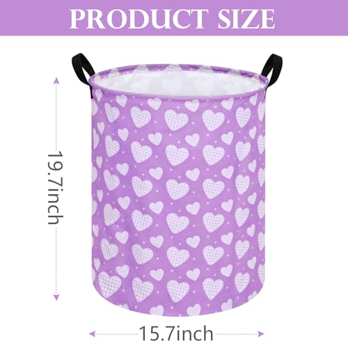 19.7 Inch Round Purple Love Laundry Hamper Laundry Basket Fabric Storage Hamper Organization Basket, Storage Bin, Toy Box,Valentine's Day Gift Basket with Handles for Room - color: Purple Love