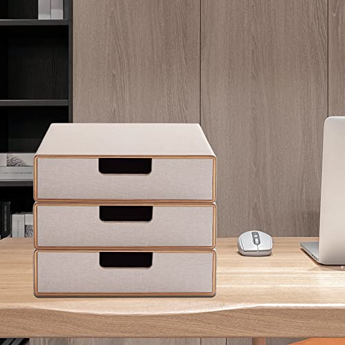 PU Leather Stackable Organizer Drawer,Executive Office Supplies Desktop Filing A4 File Cabinet/Holder for Jewelry/Bill/Paper/Documents/Makeup Home Decor Stationery Storage Box,Beige - color: Beige