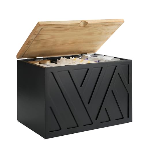 Tampon Holder for Bathroom Decor Feminine Product Organizer With Lid Shark Week Box Wooden Pad Girl Stuff Box (BLACK, lid) (1, BLACK) - color: Black
