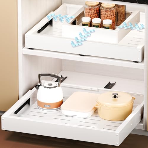 1 Pack Pull Out Cabinet Organizer, Slide Out Drawer Expandable Width (12"-19") and Depth (17"-23") With 3 Slides, Fixed with Adhesive Film and Nail for Cabinets in Kitchen, Pantry or Bathroom - color: #1 White 1 Pack, size: (12''-19'')W X (17''-23")D X 3.