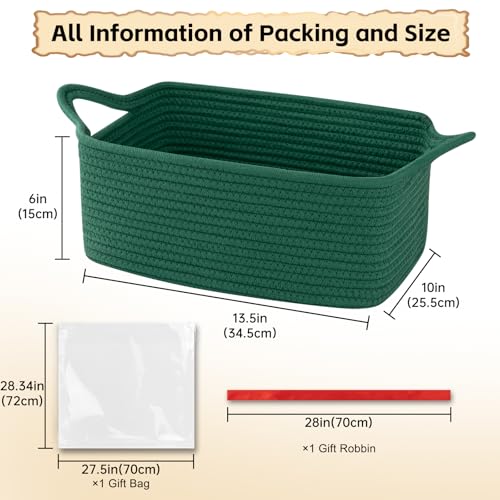 OIAHOMY Woven Basket, Gift Basket Empty with Gift Bags and Ribbons, Rope Baskets for Baby Showers, Storage Baskets with Handles for Nursery, Pet Toy Organizer - Green - color: Green, size: Medium: 13.5L*10W*6H