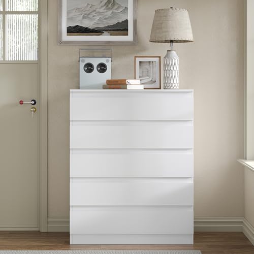 Furniouse Modern 5 Large Storage Drawers Dresser for Clothes Organizer, White Modern Chest of Drawers for Closet, 27.6" Long Drawer Organizer Cabinet for Bedroom, Living Room, Entryway, Hallway - size: 15"D x 27.6"W x 41.4"H (5 Drawers)
