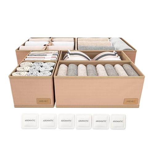 Clothes Organizer, Transform Your Drawers in Seconds - Cream Set of 6 Foldable Storage Boxes with Zipper, Durable 600D Fabric, Includes Fragrance Sachets, Ideal for Underwear, Socks, Baby Clothes - color: CREAM