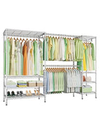 Ulif E11 Heavy-Duty Garment Rack, Metal Freestanding Clothes Rack and Closet Storage Organizer System with 8 Shelves and 4 Hanger Rods, (73.2-97.6)" W x 14.5" D x 71.2" H, Load 1034 LBS, Chrome - color: Chrome