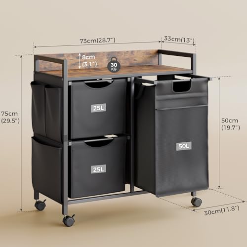 Laundry Sorter with 3 Sections, Laundry Hamper with Wheels, Laundry Basket with Small Side Pockets and Pull-Out Removable Liners,for Laundry Room Bedroom Bathroom (100L) - size: 100L