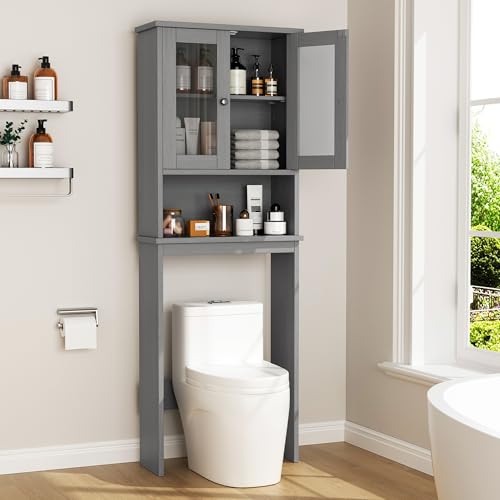 Walsunny Over Toilet Storage Cabinet, BathroomShelf Organizer Over Toilet, Washing Machine Box, Space Saver with Adjustable Decorative Racks（Gray） - color: Grey, style: 1 Open Shelf
