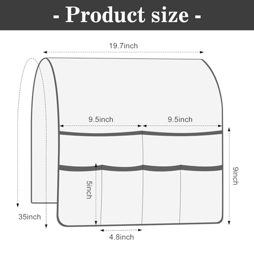 PU Leather Couch Organizer Caddy Sofa Armrest Organizer, Remote Control Holder for Recliner, Waterproof Armchair Caddy with 6 Pockets Storage for Magazine, Tablet, Phone, Remote (Black)