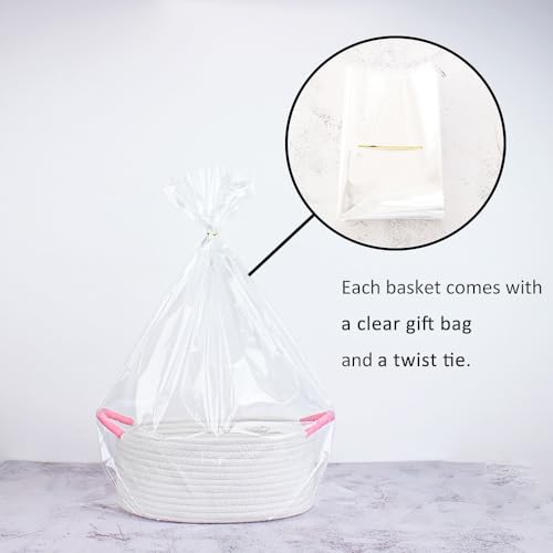 Yimi's Dream Baskets for Gifts Empty, Small Storage Baskets for Shelf, Decorative White Woven Baskets with Pink Handle for Mom, Nursery, Baby Shower, Christmas(Oval, 12"x 8"x 5") - color: white with pink handle, size: Oval - 12"x8"x5"