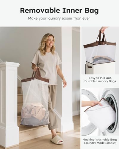 SOLEDI Laundry Hamper with Lid 90L Large & Tall Collapsible Laundry Basket, Clothes Hamper with Bag Removable Easy to Carry, Dirty Hampers for Bedroom, Bathroom, Dorm, College, Beige - color: Off-White, size: 90L