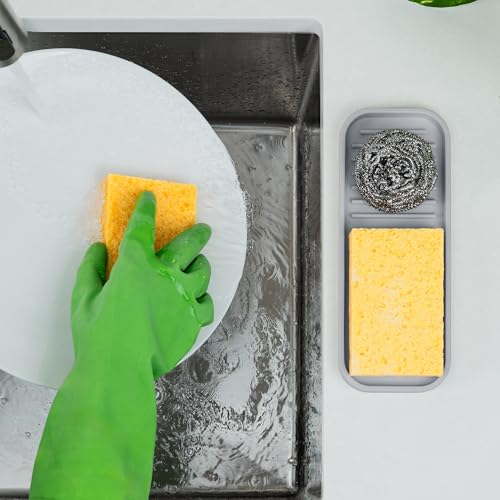Zulay Kitchen (9x3.5in) Sponge Holder for Kitchen Sink - Flexible Heavy-Duty Multipurpose Sink Caddy - Counter Organizer for Kitchen, Bathroom, Makeup, Trinkets & More! (Grey) - color: Grey, size: Medium (9x3.5)