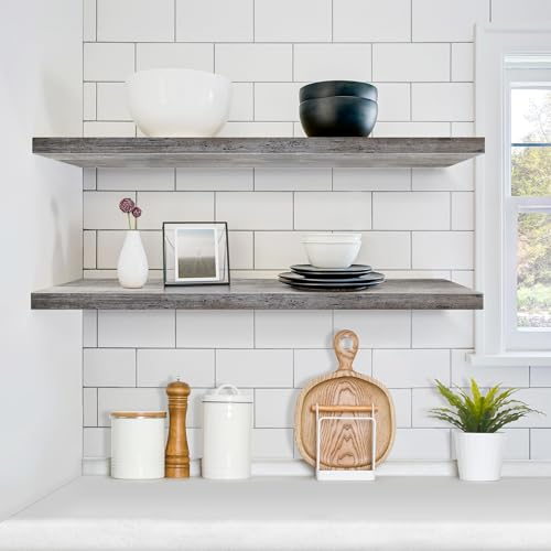 Sorbus Floating Shelves for Wall - 35 Inch Long Bathroom Shelves, Wall Decor for Bedroom, Kitchen, Living Room & Book Storage - Mounted Floating Shelf with Invisible Brackets (Gray, 2 Pack) - color: Grey, size: 35 Inch, style: 2 Pack