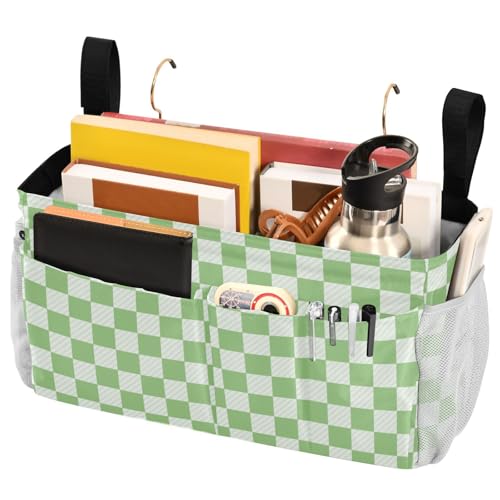Bedside Caddy Hanging Bunk Bed Caddy Bed Organizer Hanging Pocket with 2 Hooks Bedside Storage Organizer Pocket Bag Holder Checkered Light Green - color: Checkered Light Green