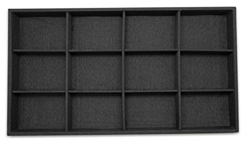 The Display Guys - Stackable Jewelry Tray and Organizer - for Drawers, Dressers, Store Display (12 Compartments, Black Burlap) - color: Burlap Black, size: 12 Compartments