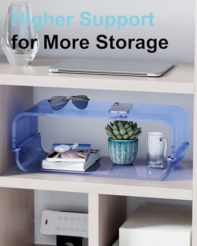 Acrylic Dual Monitor Stand Riser 2 Tier, Modular Laptop Stand for Desk, Multifunctional Desktop Organizer Shelf for PC, iMac, Printer, Detachable Monitor Stand for Office or Home, Blue - color: Blue