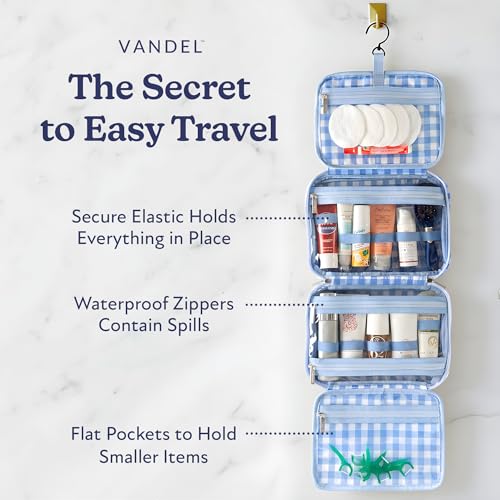 VANDEL Waterproof Hanging Toiletry Bag [TSA-Approved] Hanging Makeup Organizer Bag, Cosmetic Travel Bags for Women, Makeup Case Toiletries Organizer Hygiene Bathroom Shower Caddy - Blue Gingham - color: Blue Gingham