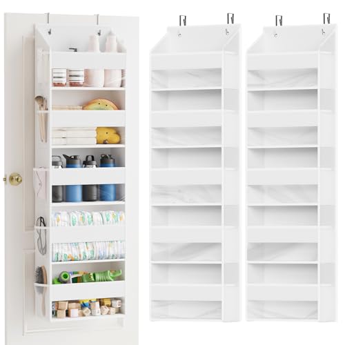 SpaceAid 2 Pack Over The Door Organizer with 5 Large Pockets and 10 Mesh Side Pockets, 5 Layers Door Organizer Hanging with Clear Window for Bedroom, Bathroom, Pantry and Nursery, White - color: White, size: 2 Pack