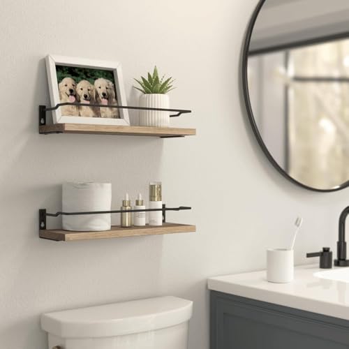 RICHER HOUSE Bathroom Shelves, Guard-Rail Floating Shelves for Wall, Wall Mounted Shelves Set of 2, Cute Bathroom Organizer Decor, Over Toilet Storage Small Shelf for Kitchen - Carbonized Black - color: Carbonized Black