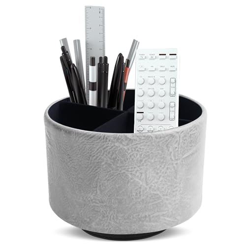 Hennaja Round Leather Art Supply Organizer,Remote Control Holder,360 Degree Spinning,Multi-Functional Pencil Holder,4 Compartments Desktop Stationary Organizer(1-Crazy Blue) - color: 1-Crazy Blue