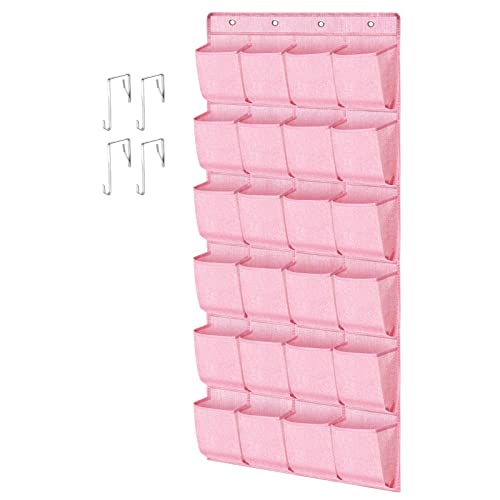 homyfort Pink Shoe Organizer Over the Door for Girls Women Kids Room,Hanging Shoe Rack Organizer for Closet Door,Zapateras Storage Holder with 24 Large Pockets & 4 Sturdy Hooks for Shoes,Slippers - color: Linen-like Pink, size: 1 Pack 24 Pockets
