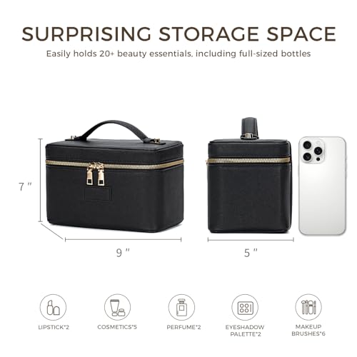 Makeup Bag Vanity Case for Women – Portable Cosmetic Bag Makeup Bag Organizer Travel Toiletry Bag with Removable Divider - color: Black