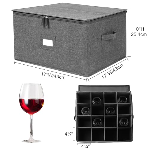 popoly Stemware Storage Cases, Wine Glass Storage Box Containers with Dividers for Glassware or Crystal, Holds 16 Red or White Wine Glasses, Hard Top and Stackable (Grey) - color: 16 Cell Grey