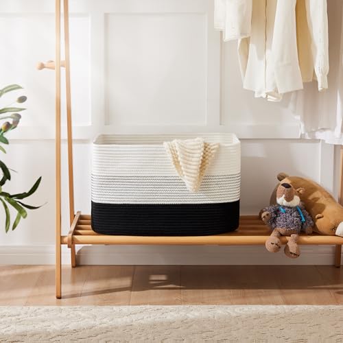Artfeel Blanket Basket,Rectangle Woven Baskets for Storage,65L Laundry Basket for Decorative Nursery Blanket,Toys,Dirty Clothes and Magazine in Shelves,Baby Room,and Living Room - color: Black, size: 65L