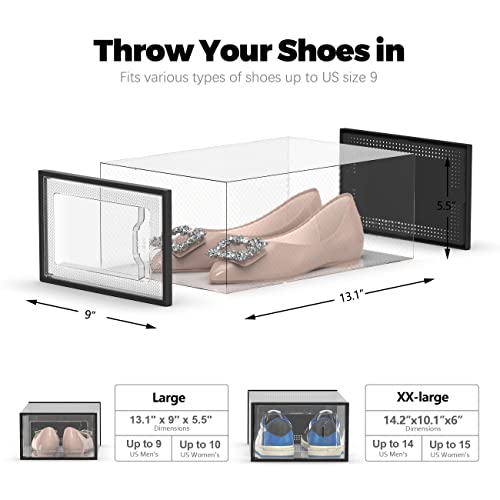 SEE SPRING 12 Pack Shoe Storage Box, Clear Plastic Stackable Shoe Organizer for Closet, Space Saving Shoe Rack for Entryway Sneaker Container Bin Holder (Black) - color: Black, size: Large Fit Size 9