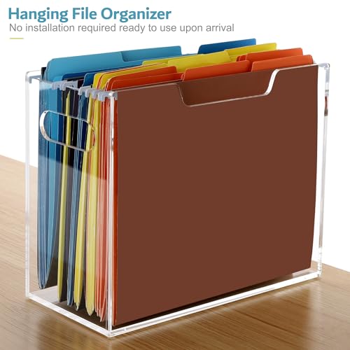 DINGHUO Acrylic File Folder Organizer, Hanging File Organizer Box, File Holder with Handles for Letter Size/A4, Clear File Box Desktop Folder Storage for Office Home Work -1 Pack - size: Letter
