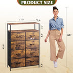 WLIVE Fabric Dresser for Bedroom with Open Shelves, Tall Dresser with 8 Drawers, Storage Tower with Fabric Bins, Chest of Drawers for Closet, Hallway, Rustic Brown Wood Grain Print - color: Rustic Brown Wood Grain Print, style: Raised Shelves
