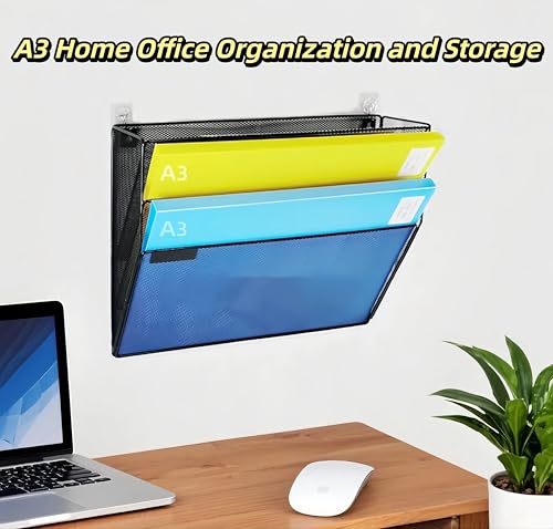 3 Tier Wall File Organizer, A3 Office Hanging Magazine Holder, Desktop Vertical Mail Paper Folder Holder Rack, Home Office Organization and Storage, Black (3 Tier,Silver) - color: A3 ,3 Tier ,Silver