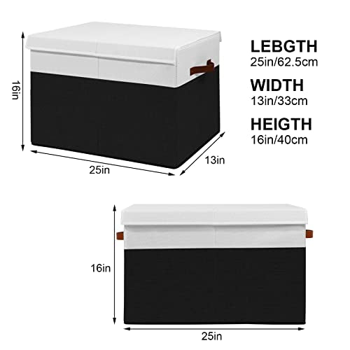 Gowee Large Toy Storage Box with Lid, Sturdy Toys Storage Chest Bin Organizer Basket with Dividers for Kids, Boys, Girls, Nursery, Closet, Bedroom, Playroom 25"x13" x16" (Black and White) - color: Black and White, size: 25"x13" x16"