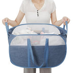 MOOMASS Pop-Up Laundry Basket，collapsible Mesh Laundry Hamper– With Extended Shoulder Straps, Sturdy Handles, and Premium Cationic Fabric (blue)… - color: blue