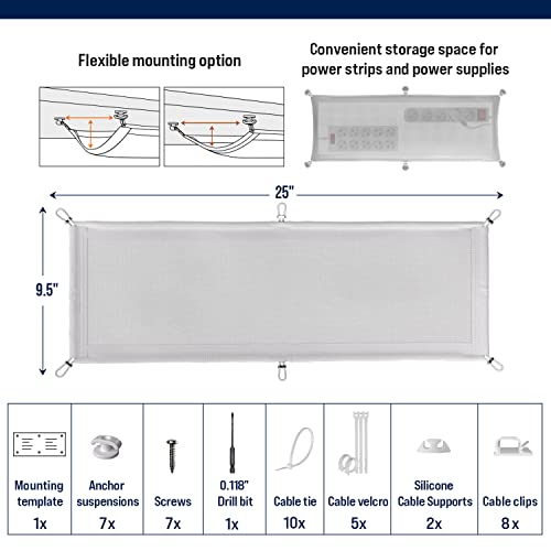 Cable Management net - Under Desk Wire Management - Flexible Under Desk Cable Management Tray White - color: White