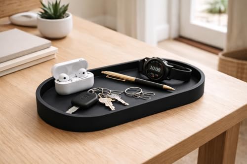 Happitasa Premium 12” x 5” Silicone Vanity Tray | Sink and Surface Organizer with Sturdy Non-Slip Base | Heat Safe, Dishwasher Safe (White) - color: White