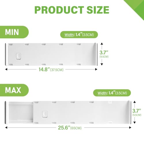 5 Pack Drawer Dividers 3.7" High Slim Organizers Expandable 14.8-25.6" Adjustable Separators for Shallow Drawers Kitchen Utensils Baby Clothes Underwear Storage-White - size: Long