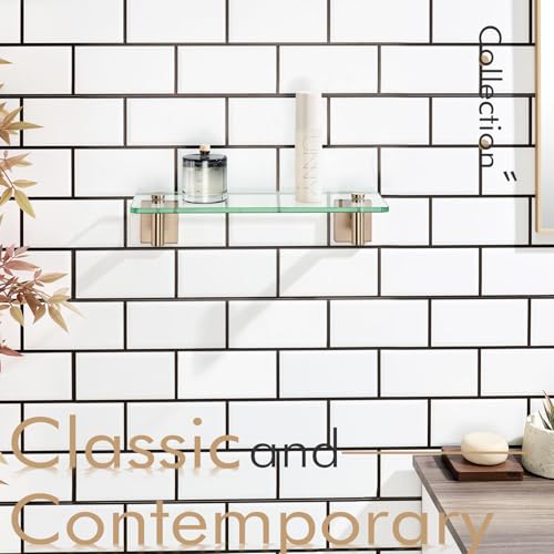 KOKOSIRI Wall Shelves Bathroom Hardware Glass Floating Shelf 12-Inch for Bedroom, Living Room, Kitchen, Hanging Rack Champagne Bronze B1105CPG-L12 - color: Champagne Bronze, size: 12-Inch