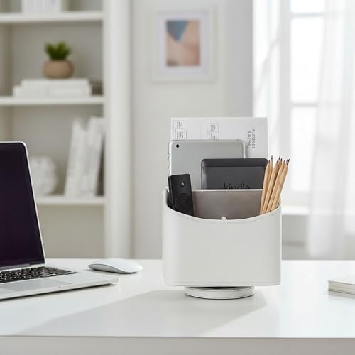 UnionBasic Rotating Desk Organizer, 360 Desk Spinning Caddy, Desktop TV Guide/Mail/Media/Remote Controller Holder Organizer,White - color: White