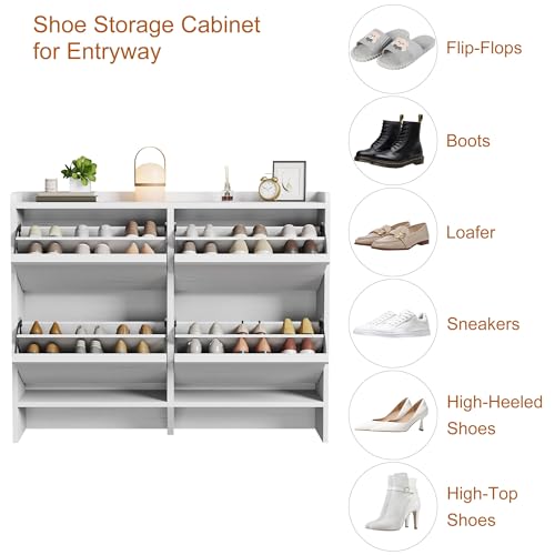 GarveeHome Shoe Cabinet with 4 Flip Drawers, Wooden Shoe Organizer Cabinet with Adjustable Shelf, Shoe Storage for Entryway, Hidden Shoe Cabinet for Hallway, Living Room, White - color: White, size: 4-Drawers