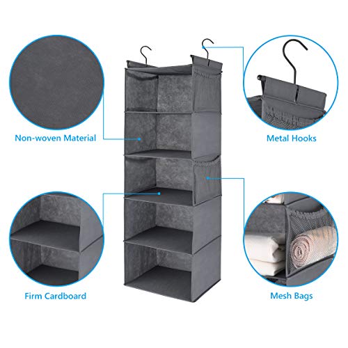 MAX Houser 5 Shelf Hanging Closet Organizer, Space Saver, Cloth Hanging Shelves with 4 Side Pockets, Foldable, Grey - color: Grey-6