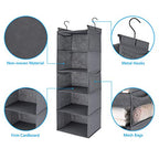 MAX Houser 5 Shelf Hanging Closet Organizer, Space Saver, Cloth Hanging Shelves with 4 Side Pockets, Foldable, Grey - color: Grey-6