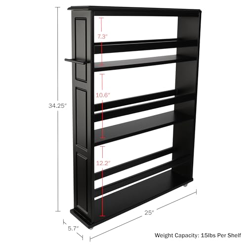 Lavish Home 3-Tier Slim Rolling Storage Cart - 25” x 5.7” Narrow Rolling Cart with Handle and Wheels for Bathroom, Laundry Room, and Kitchen Organization - Pull-Out Home Organizers (Black) - color: Black, size: 25”W x 5.7”D