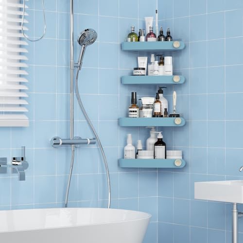 Sotfamily Plastic Shower Caddy Corner (For 90° Only), 4 Pack Adhesive Corner Shower Shelves for Bathroom Organizers and Storage, Light Blue - color: Light Blue, size: 4 Pack