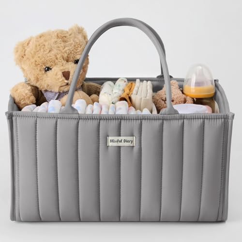 Blissful Diary Baby Diaper Caddy Organizer, Stylish Storage Basket for Newborn Essentials and Diaper Station, Gift for Baby Shower and Registry Must-Have, Light Gray - color: Light Gray